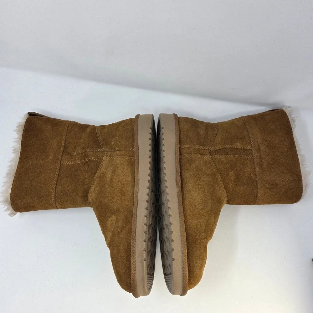 Koolaburra by UGG Victoria Short Chestnut Brown Suede Faux Fur Boots Women's 8
